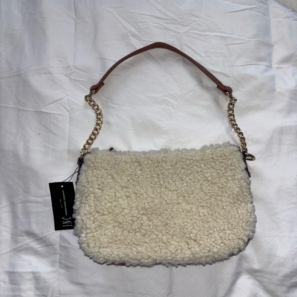INC International Concepts Cream and White Shoulder Bag with Plush Texture